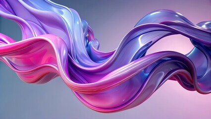 3D Abstract Fluid Ribbons Flowing in Pink and Purple Glossy Design