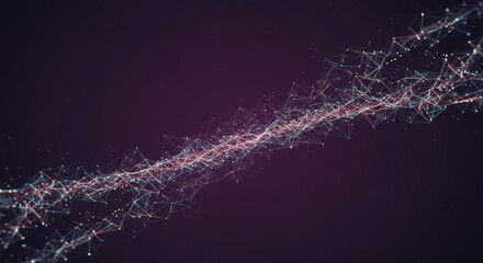 Abstract Wavy Network of Connected Points in Deep Purple Backdrop