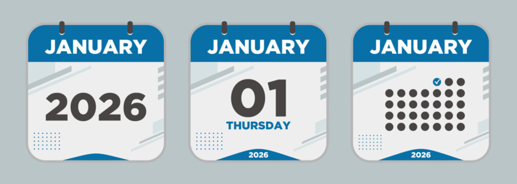Modern Calendar icon. January. 2026 1 day. The concept of waiting for an important date. Day calendar with date January 1. Cheklist day calendar. Vector illustration.
