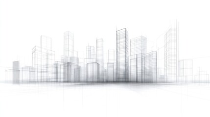 Obraz premium Modern city skyline wireframe rendering minimalist architectural design