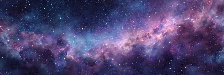 Naklejka premium Vibrant purple and pink galaxy nebula in deep space, glowing with cosmic stars and colorful celestial clouds — perfect for astronomy and space-themed projects.