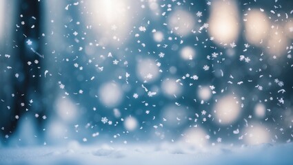 Peaceful winter landscape with delicate snowflakes gently falling