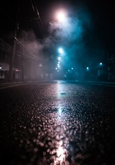 Abstract Wet Street at Night with Blue Fog Moody Backdrop Image
