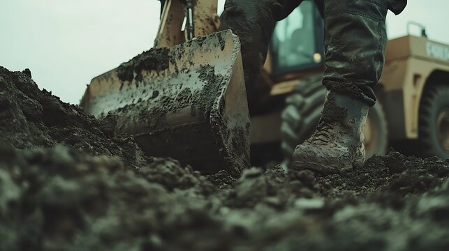 Construction Worker Operating a Bulldozer - Powered by Adobe
