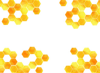 水彩風　ハニカム模様と蜂蜜のイラスト