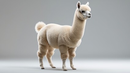 Fototapeta premium Studio shot of white alpaca, farm animal