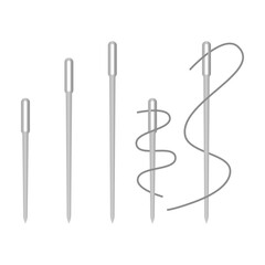 Sewing Needle with Thread Vector. Needles and Threads for Tailors. Collection of Needles and Threads on White Background.