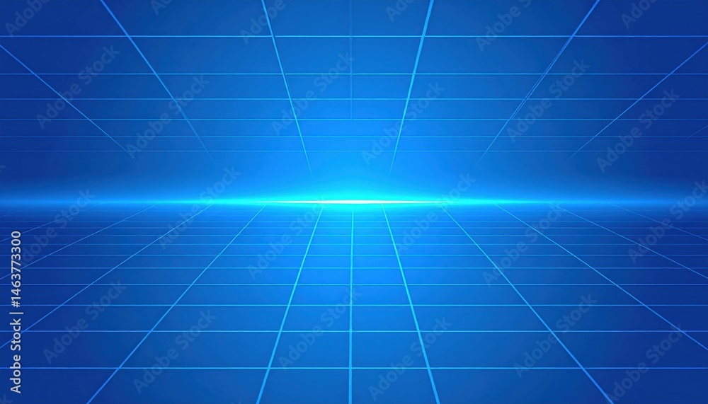 Poster dynamic blue grid visualization virtual environment digital graphics high-tech setting wide-angle pe