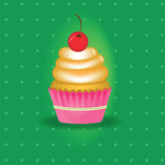 cupcake with cherry on top vector illustration