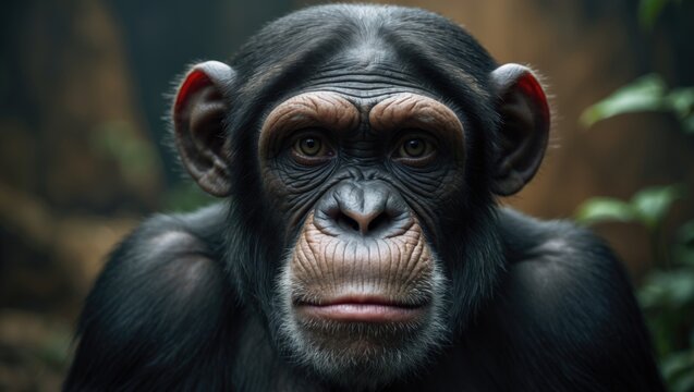 Detailed view of a male chimpanzee's face