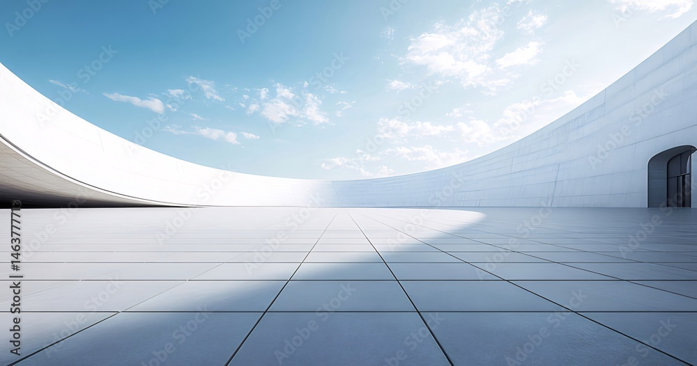 Aufkleber 建築的な白い壁と青い空のミニマルなデザインの抽象的な背景 未来的な建築構造 モダンなミニマリズムのコンセプト