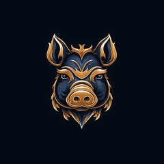 Ornate Boar Head with Dark Background.