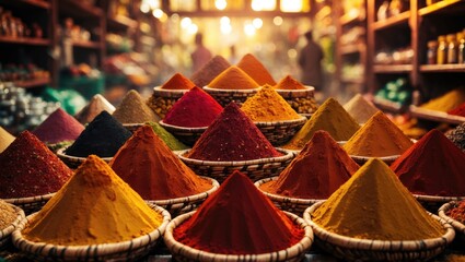 Obraz premium Colorful Bazaar in Turkey Showcasing Spices, Herbs, and Asian-Inspired Culinary Ingredients