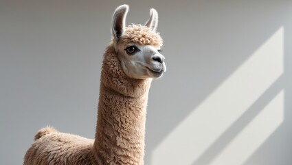 Full-length standing alpaca with white background