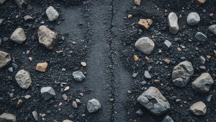Seamless urban wallpaper with dark, rough, and granular textures of stone, pavement, and ground