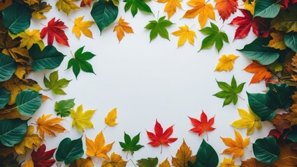 Fototapeta premium Colorful fall leaves design featuring autumn foliage and isolated frame