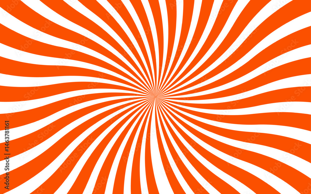 Poster abstract vivid radial optical illusion design with alternating red and white curved stripes. swirlin