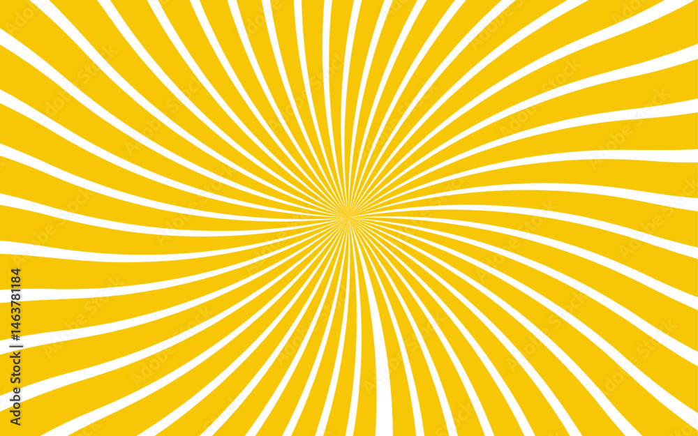 Poster abstract vivid radial optical illusion design with alternating yellow and white curved stripes. swir
