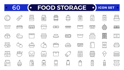 Food storage outline icon set .Groceries Icon Set. Fresh Produce, Dairy, Snacks, Meats, Condiments, Beverages, Baby Food, Household Items.