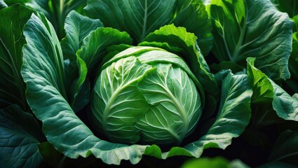 Young cabbage head damaged by pests, close-up view. Holes present in the leaves of cabbage growing in the garden. Damaged vegetable harvest.