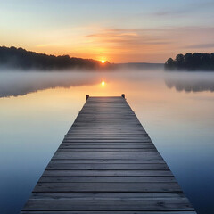 Naklejka premium Wooden Pier at Sunrise