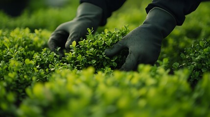 Gardener's Hands Pruning Bushes