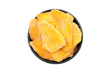 PNG,Dried mango in a bowl, isolated on white background