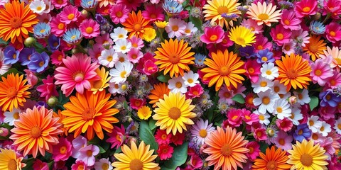Fototapeta premium Vibrant floral tapestry, a symphony of colors in full bloom, art, petals