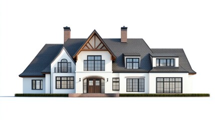 Luxurious, modern, craftsman-style home, rendered in 3D