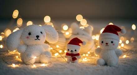 Obraz premium Kawaii Christmas Background with Bokeh, Festive Holiday Digital Art