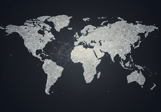 Abstract World Map Illustration Displaying Global Network Connections