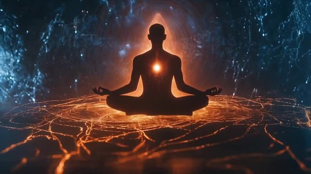 Peaceful Meditation with Illuminating Energy in a Serene Cosmic Setting