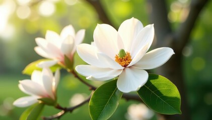 Fototapeta premium Single magnolia flower isolated against white, botanical, isolated, tree