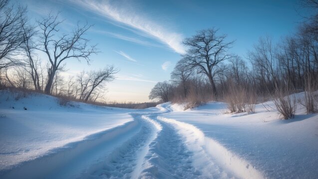 Animal tracks across icy forest path