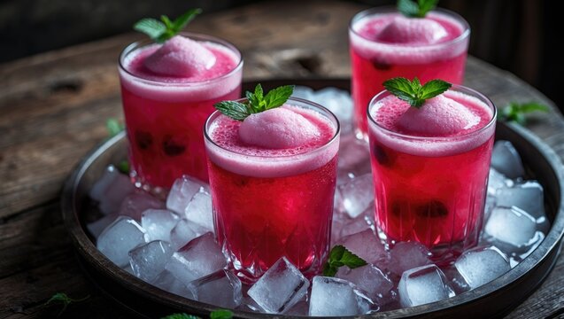 Summer berry red iced punch, a refreshing cool fruit beverage
