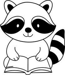 Cute raccoon reading book, showcasing playful and imaginative spirit