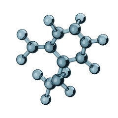 Detailed 3D rendering of a complex molecule structure against transparent background, concept for science, chemistry, and research presentations