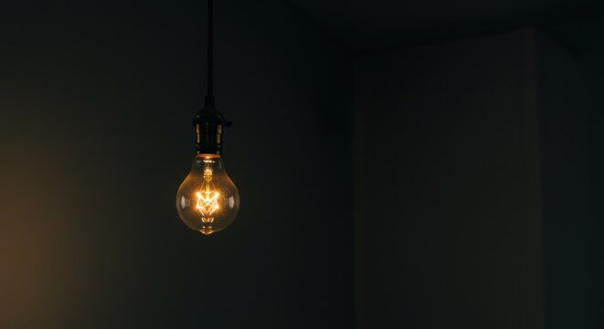 A single light bulb hangs against a dark background illuminating the scene.