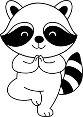 Cute raccoon practicing yoga poses with joyful expression, promoting relaxation and mindfulness