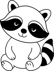 Cute raccoon character with joyful expression, sitting comfortably and relaxed