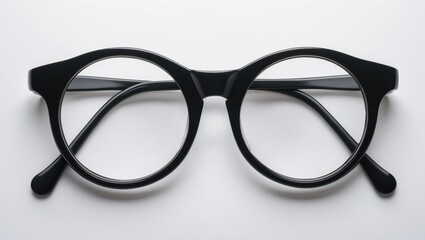 Isolated white background showing folded eyewear with stylish frame and lenses from a top angle