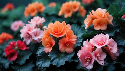 Colorful Begonia Flowering with Floral Pattern and Rich Texture