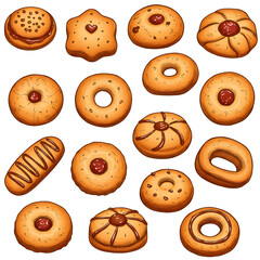 Assorted Cookies with Jam and Chocolate Fillings on White