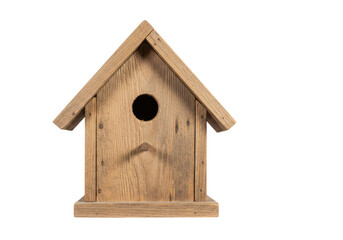 Isolated Simple Rustic Wooden Birdhouse with a Single Hole