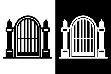 Black and White Gate Silhouette Solid Vector Icon for Architecture.