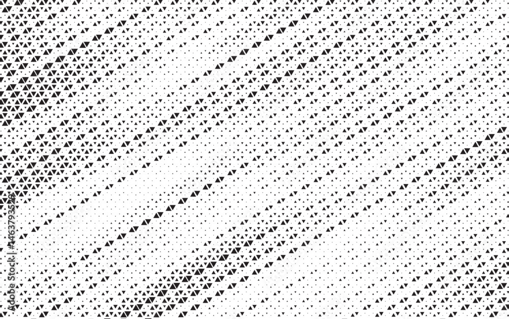 Aufkleber Triangular halftone texture retro wave vector. Geometric technology abstract diagonal dotted background. Half tone triangles retro comic pattern. Minimal 80s style dynamic tech structure wallpaper.