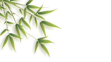 Obraz premium Flat design illustration of bamboo leaf clipart, perfect for nature-themed projects, wellness branding, and minimalist designs, isolated on a white background with space for text.