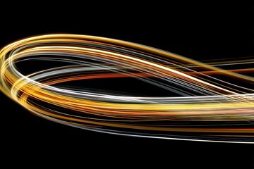 Dynamic light trails on a black background, creating an abstract pattern.