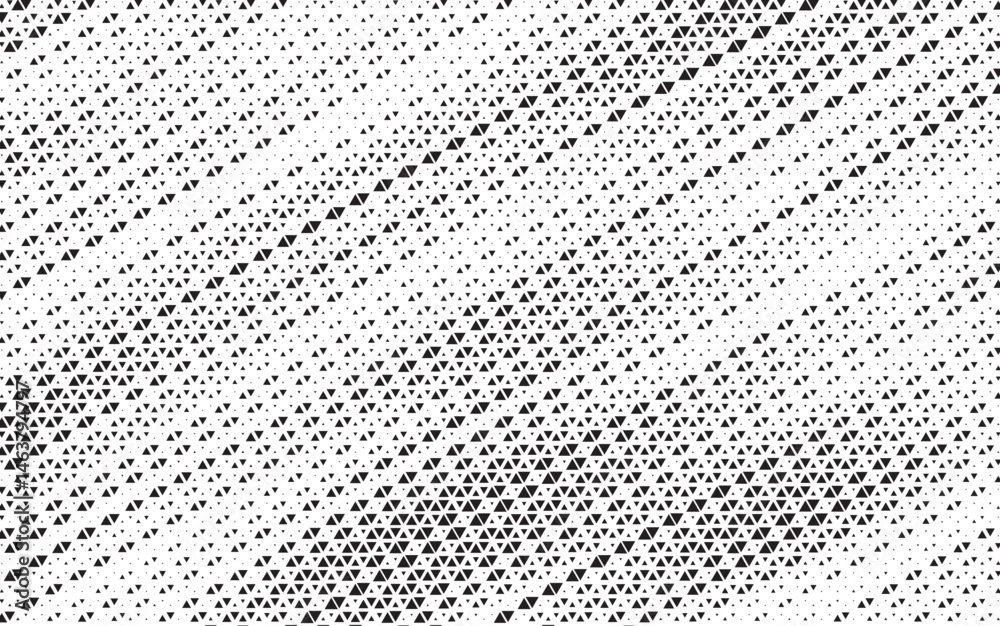 Aufkleber Triangular halftone texture retro wave vector. Geometric technology abstract diagonal dotted background. Half tone triangles retro comic pattern. Minimal 80s style dynamic tech structure wallpaper.