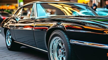Sleek classic car high gloss black vintage automobile